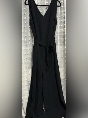 Everlane Classic Black Tie-Waist Women's wide leg jumpsuit 16 back zipper